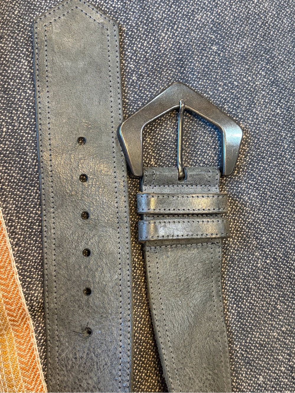 Brave Leather Wide Distressed Grey Belt 2.4” | Statement Buckle | Size 30 - Picture 6 of 6